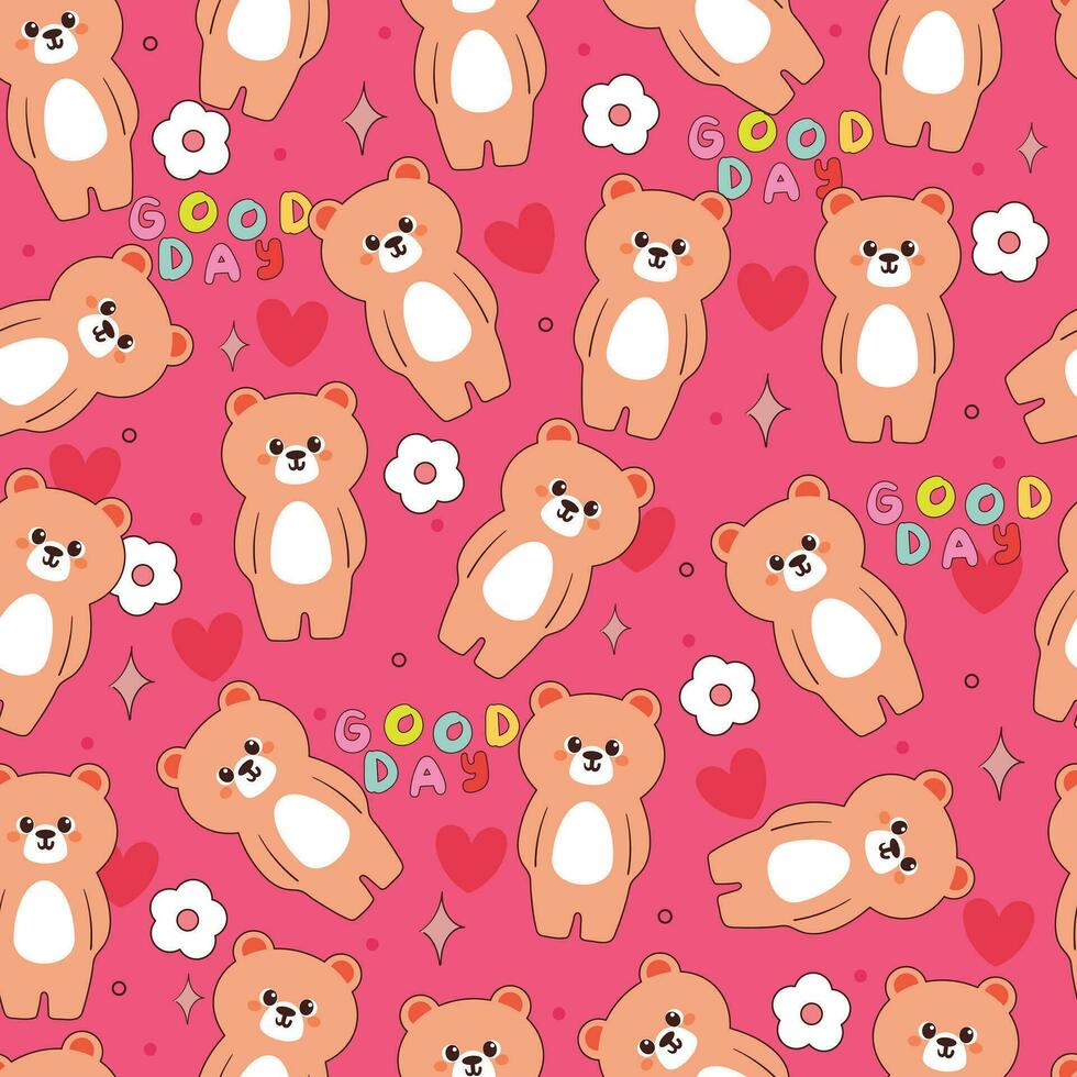 seamless pattern cartoon bear and flower. cute wallpaper for textile, gift wrap paper vector