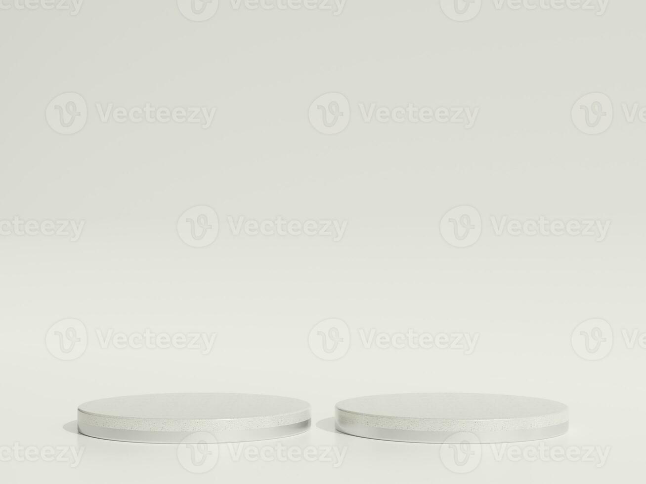 Empty silver marble podium or pedestal display on white background with cylinder stand concept. Blank product shelf standing backdrop. 3D rendering. photo