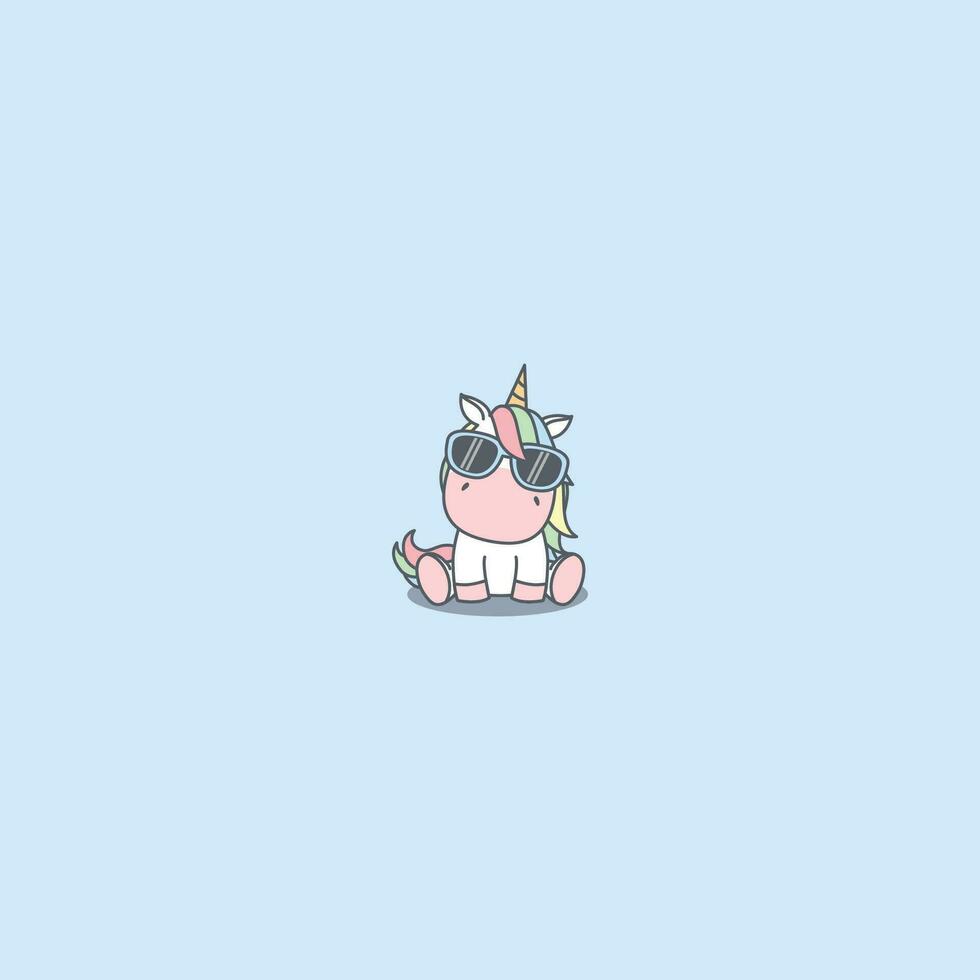Cute unicorn pastel color with sunglasses cartoon, vector illustration
