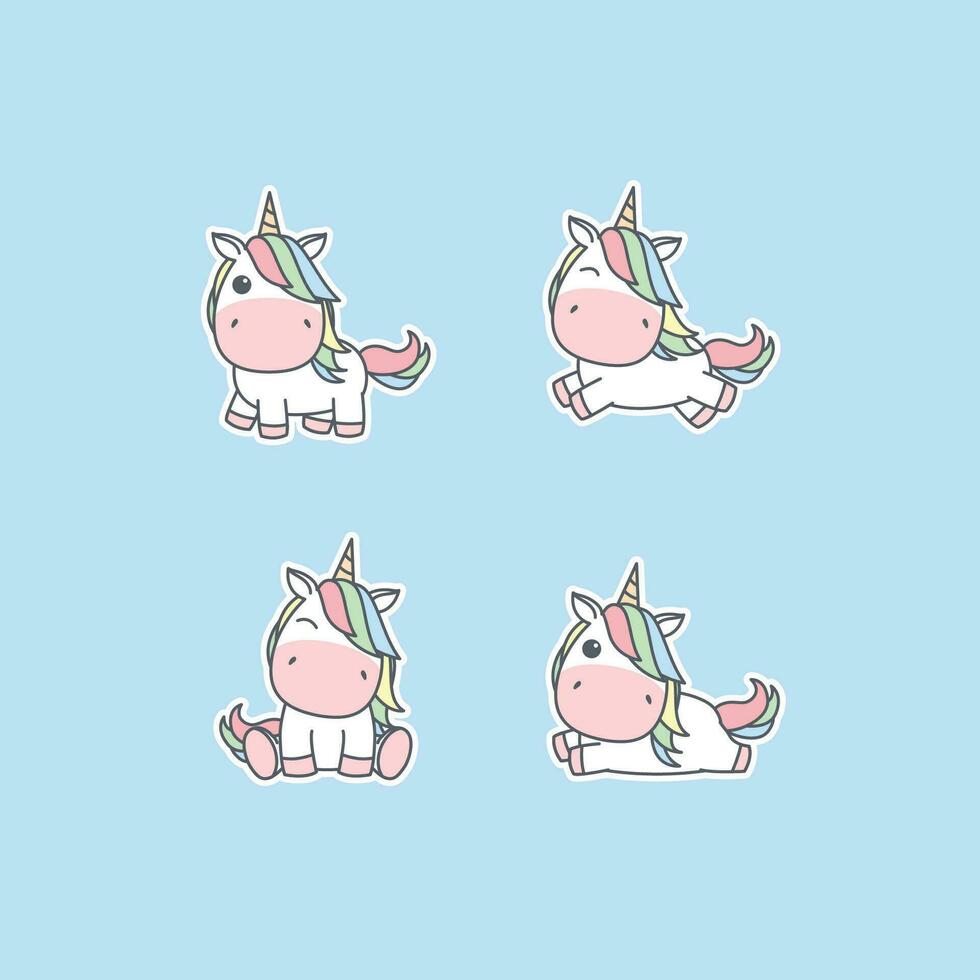 linda unicornio dibujos animados colocar, vector ilustración