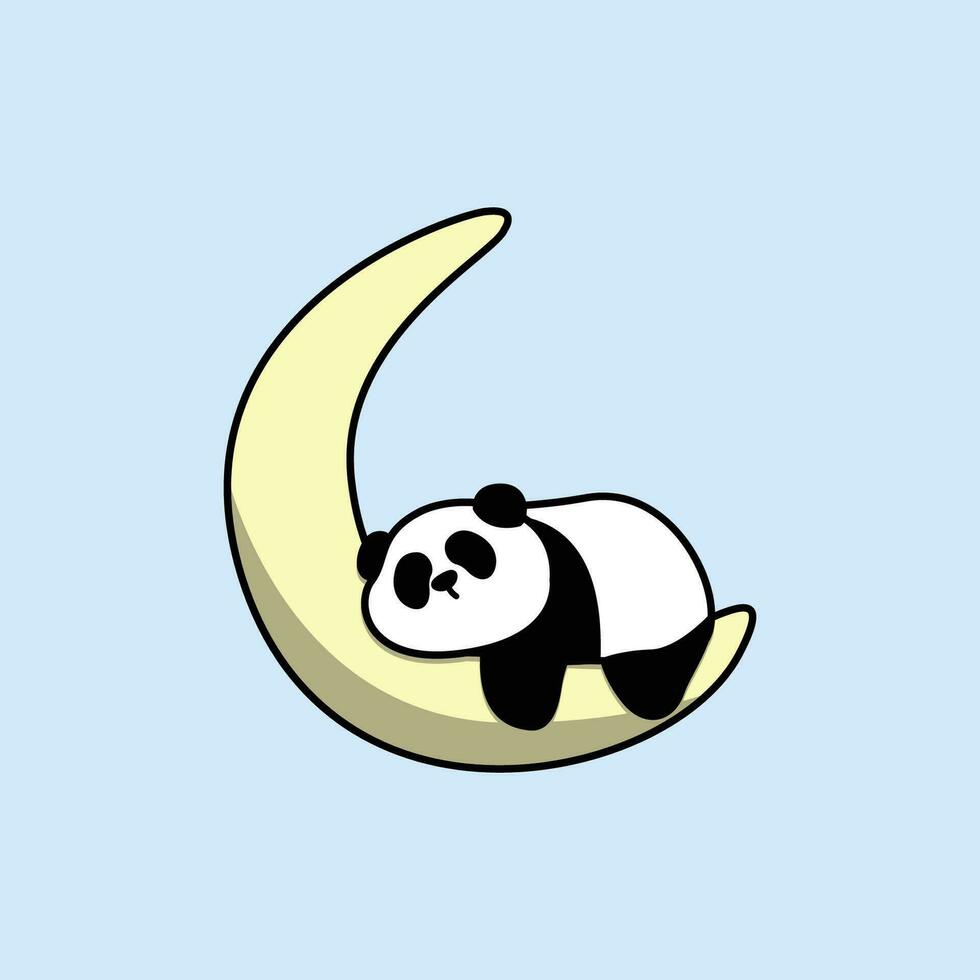 Lazy panda sleeping on moon cartoon, vector illustration