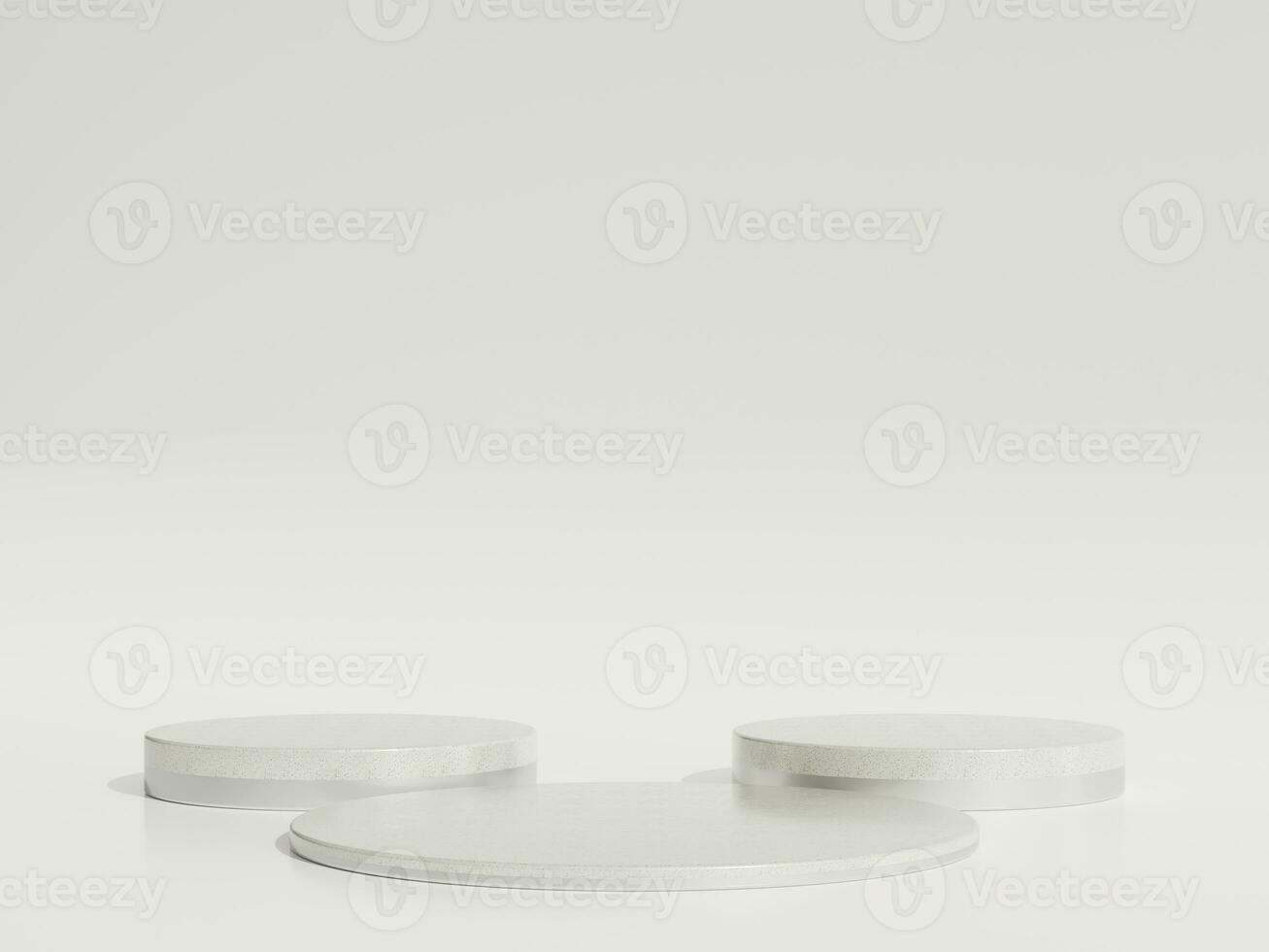 Empty silver marble podium or pedestal display on white background with cylinder stand concept. Blank product shelf standing backdrop. 3D rendering. photo