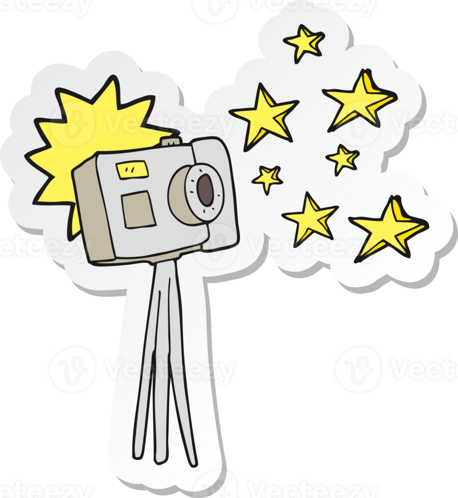 sticker of a cartoon camera on tripod with flash png