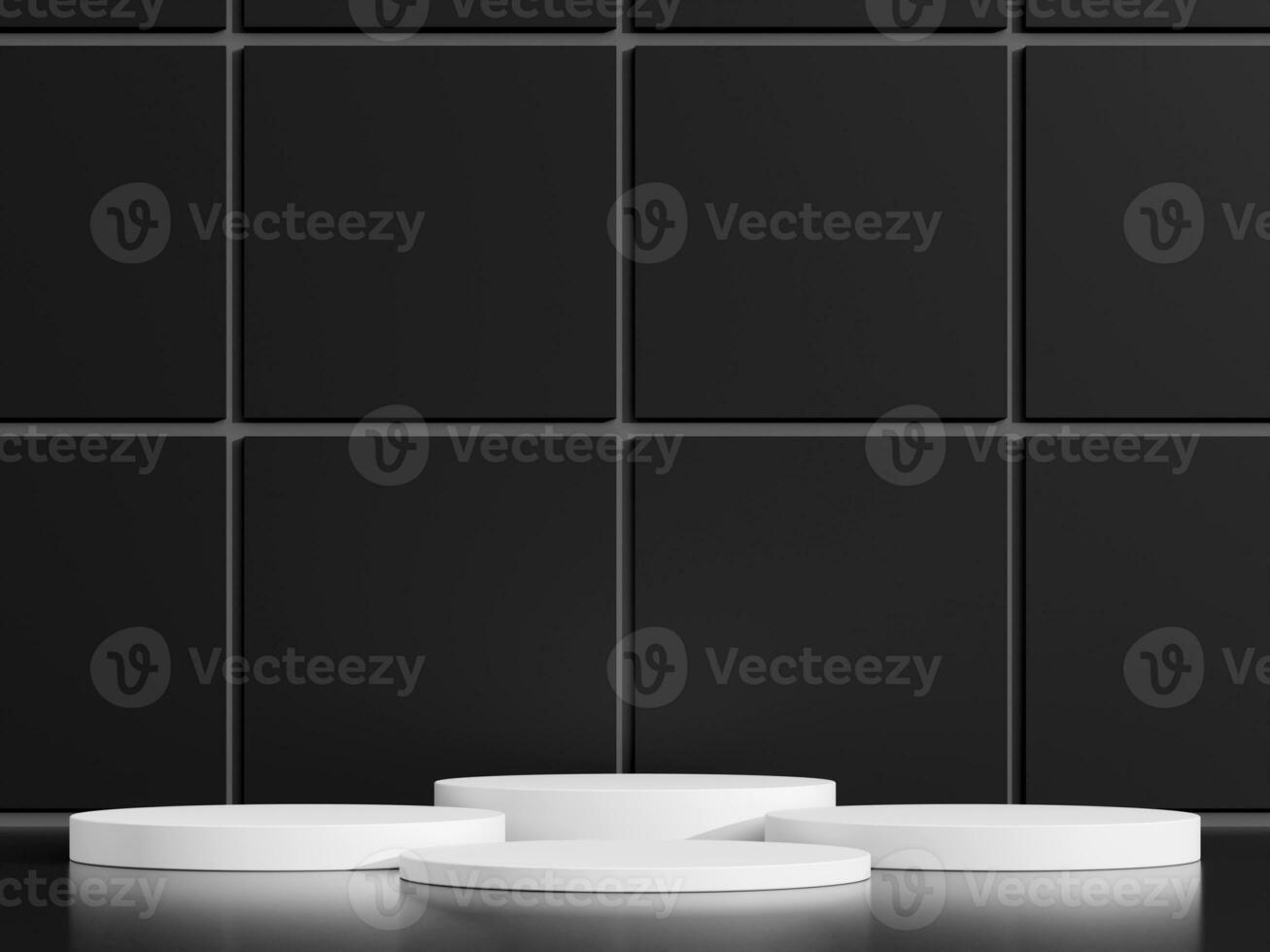 Simple blank luxury black gradient background with product display platform. Empty studio with white circle podium pedestal on a black backdrop. 3D rendering photo