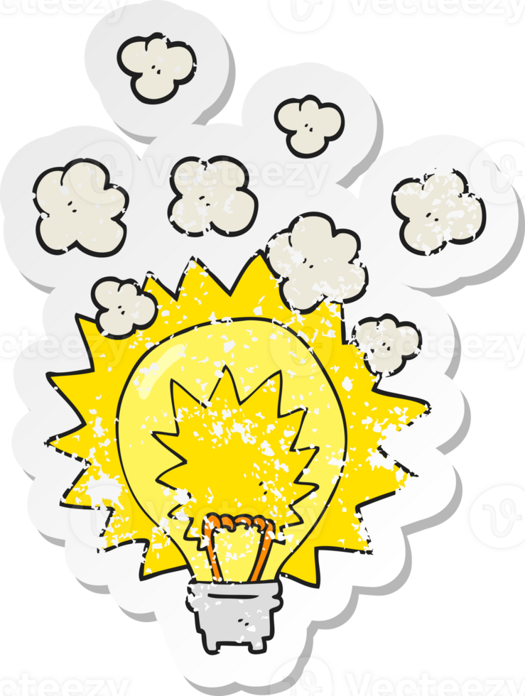 retro distressed sticker of a cartoon light bulb shining png