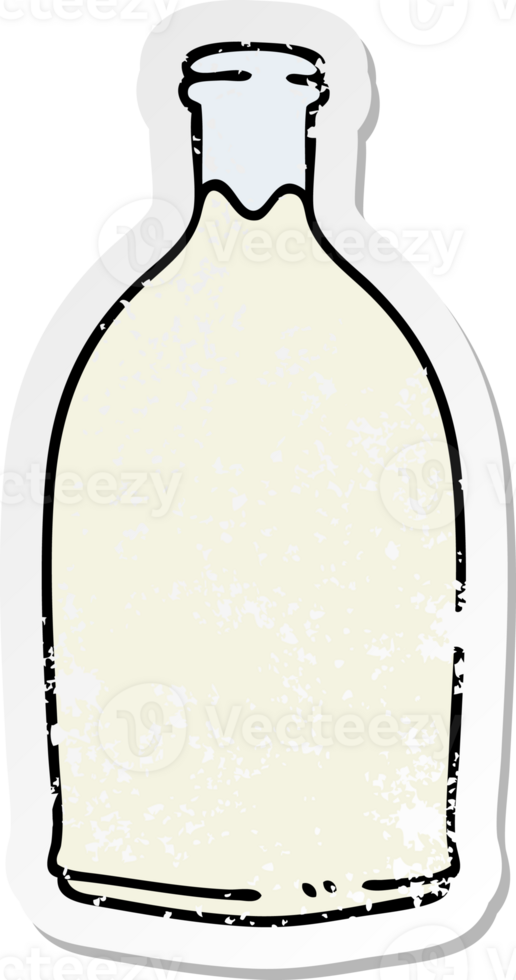 distressed sticker of a quirky hand drawn cartoon milk bottle png