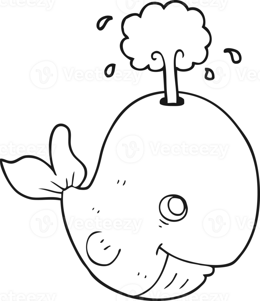 black and white cartoon whale spouting water png