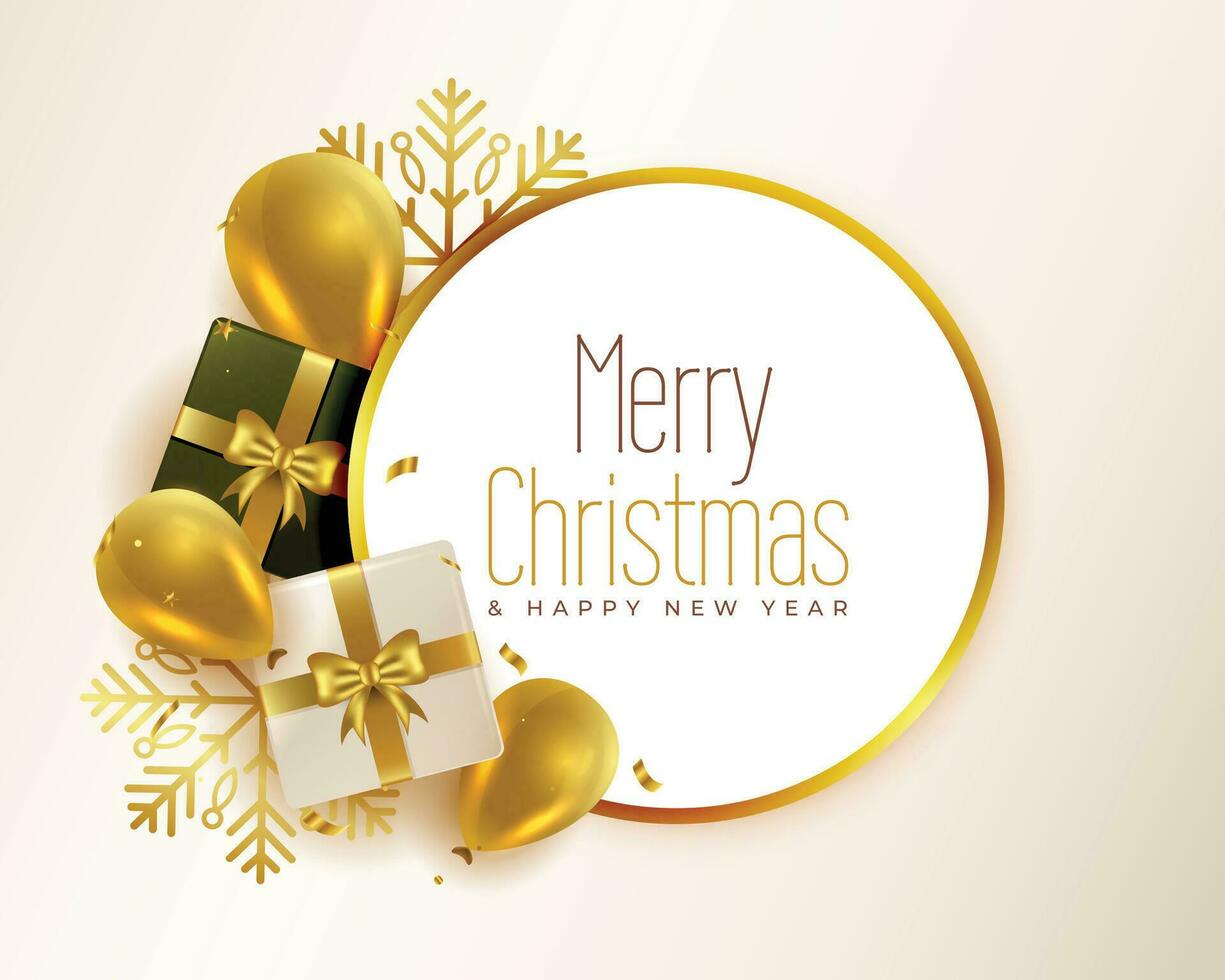 beautiful christmas balloons and gift boxes decoration golden greeting vector