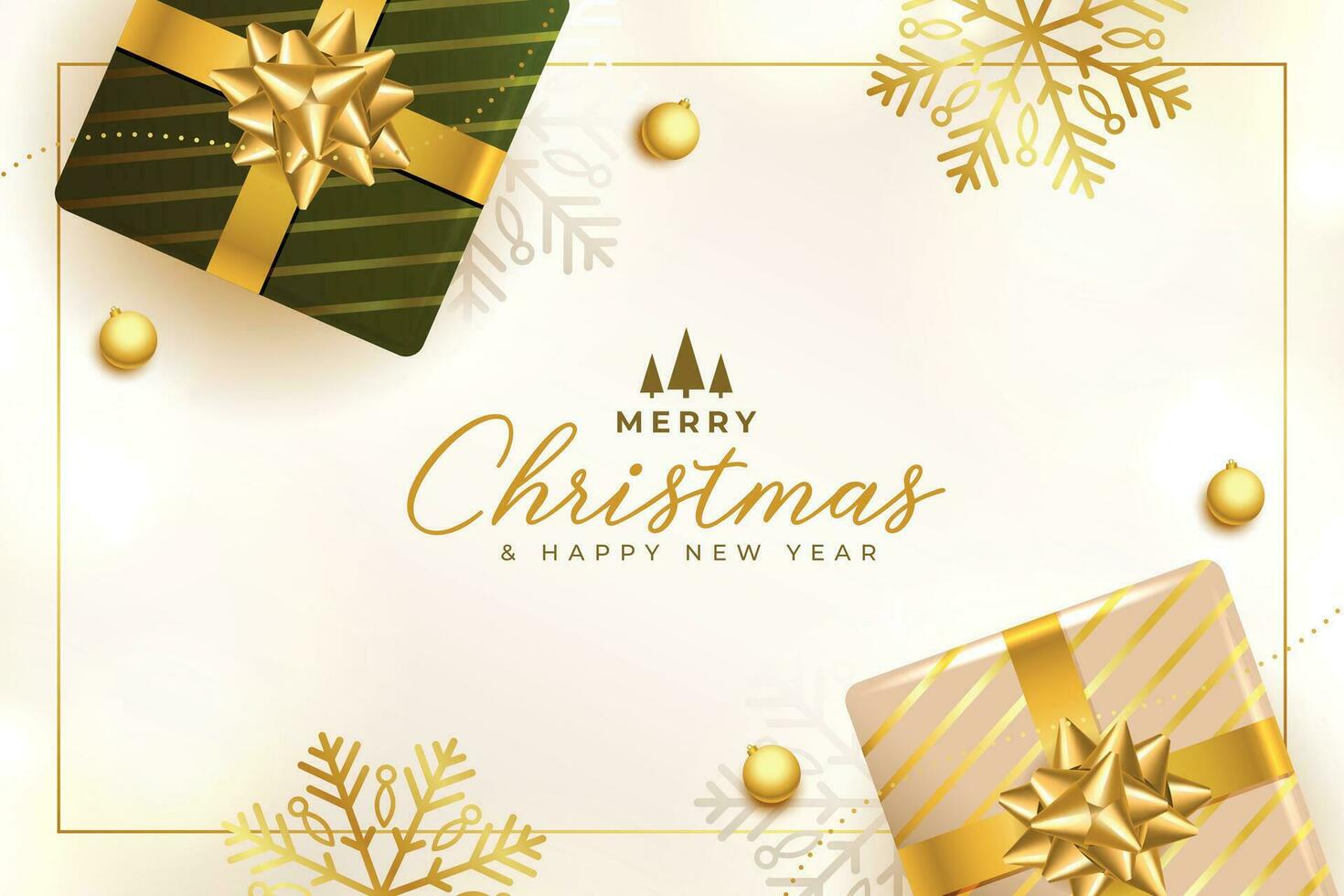 realistic christmas greeting with snowflake and gift box design vector