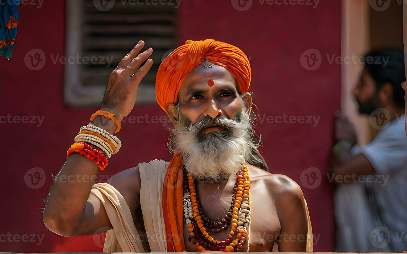 AI generated Potrait of Indian Saint Giving Blessing photo