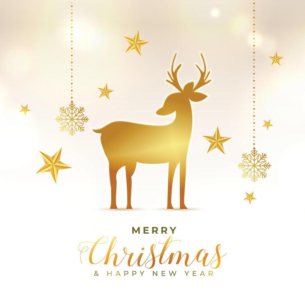 golden deer with snowflakes merry christmas greeting design vector