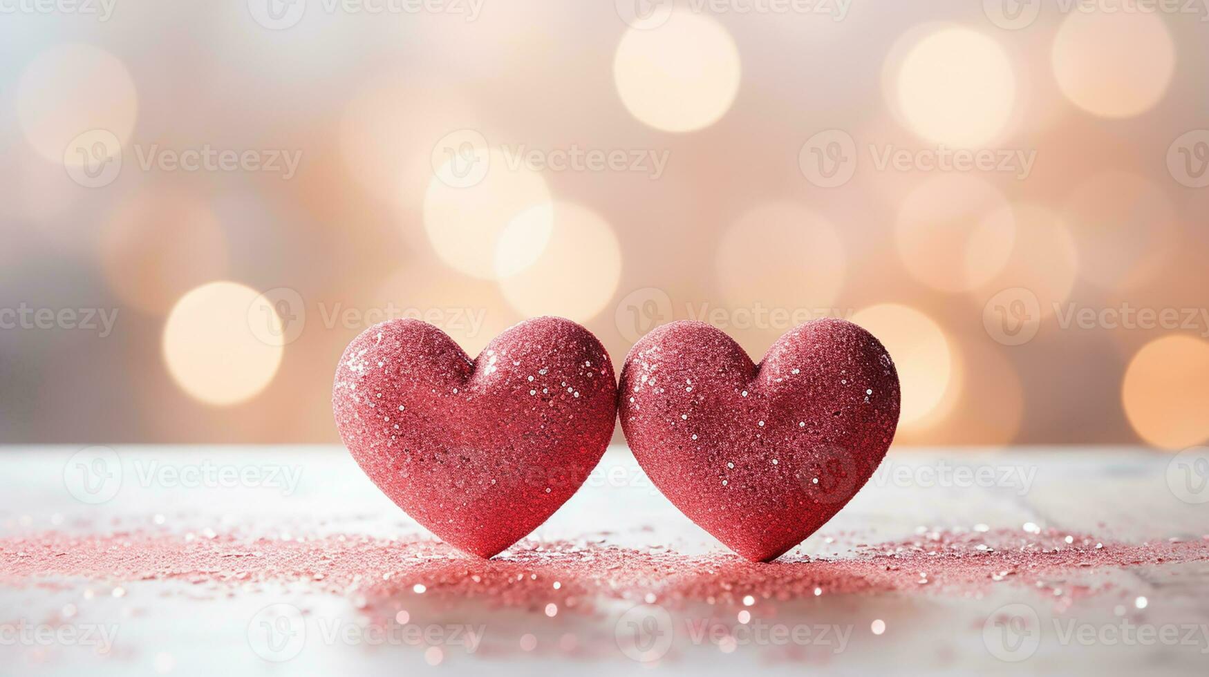 AI generated Sparkling hearts shape on the pink glitter with bokeh light background. for valentine celebrating concept. Generative AI photo
