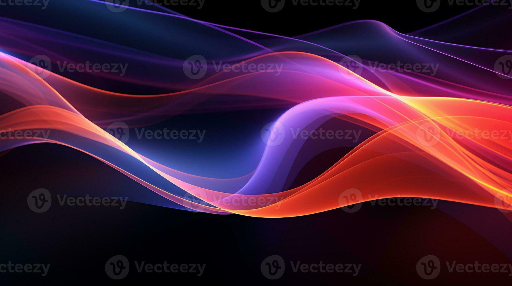 AI generated Abstract wavy neon lights on black background. Dynamic glowing neon lines over the dark color. Fast moving light effect, data transfer concept light. Generative AI photo