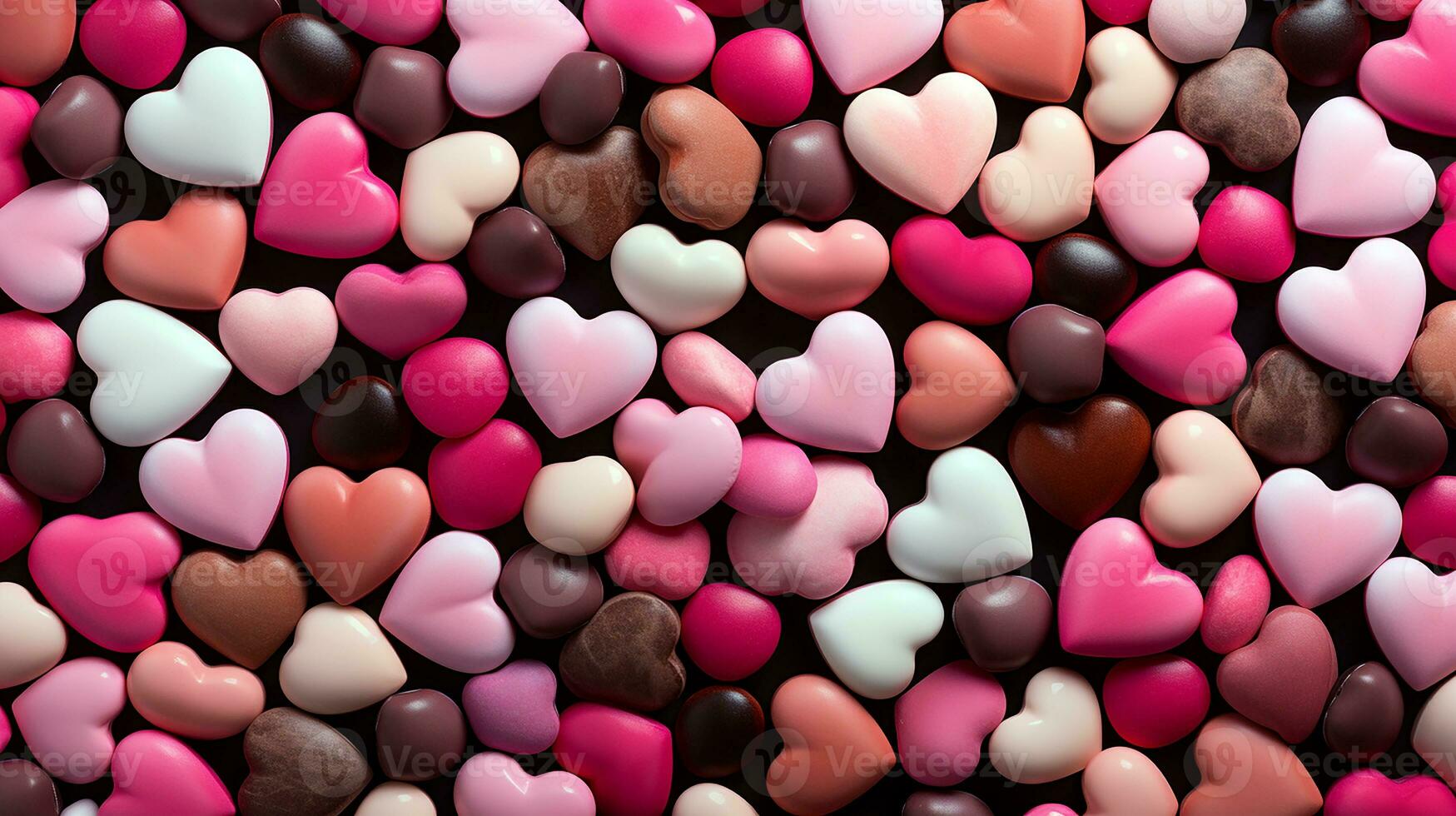 AI generated Top angle view of pink and red candy with heart shape pattern. Group of heart shape candy. For valentine greeting, romantic wallpaper concept. Generative AI photo