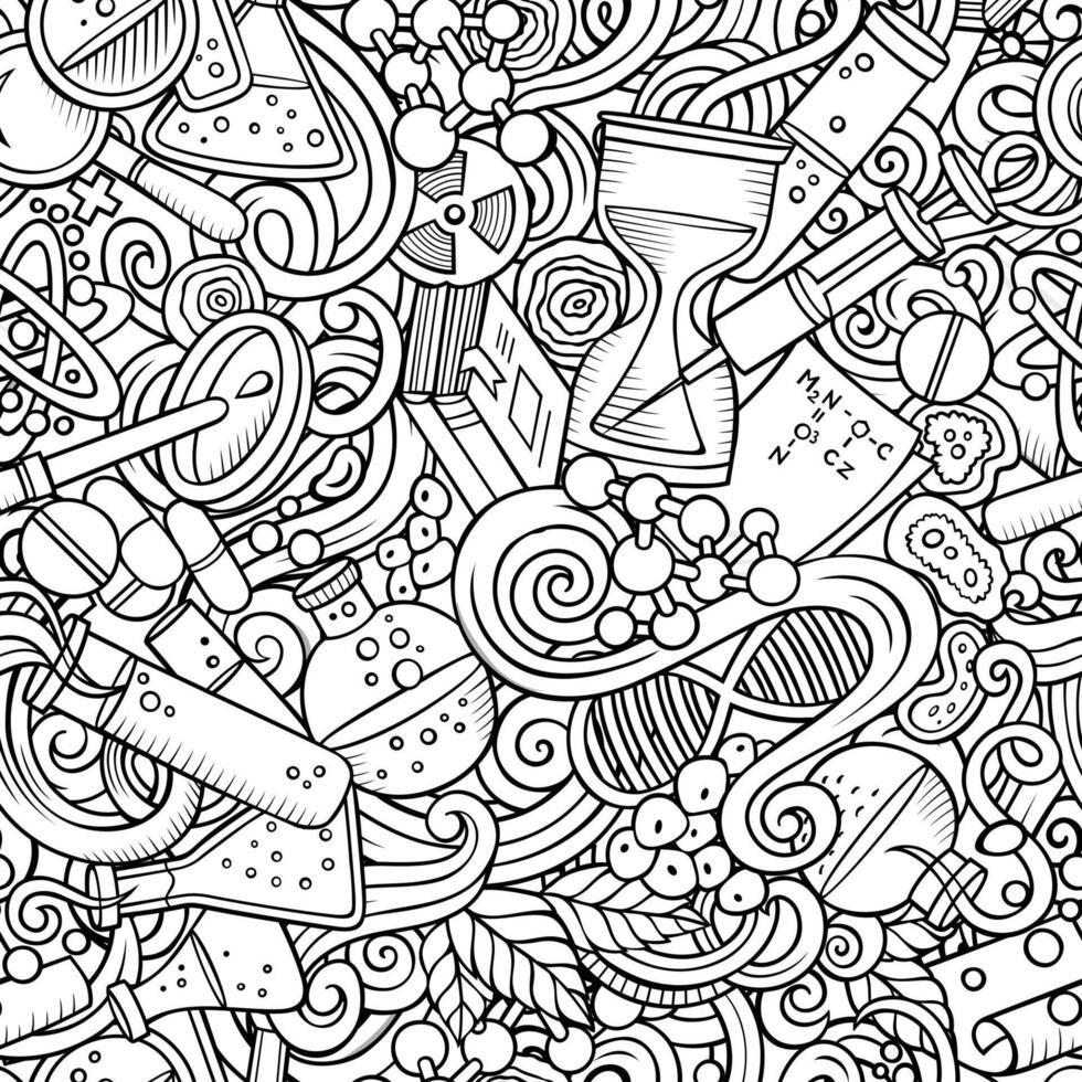 Science hand drawn doodles seamless pattern. 36376900 Vector Art at ...