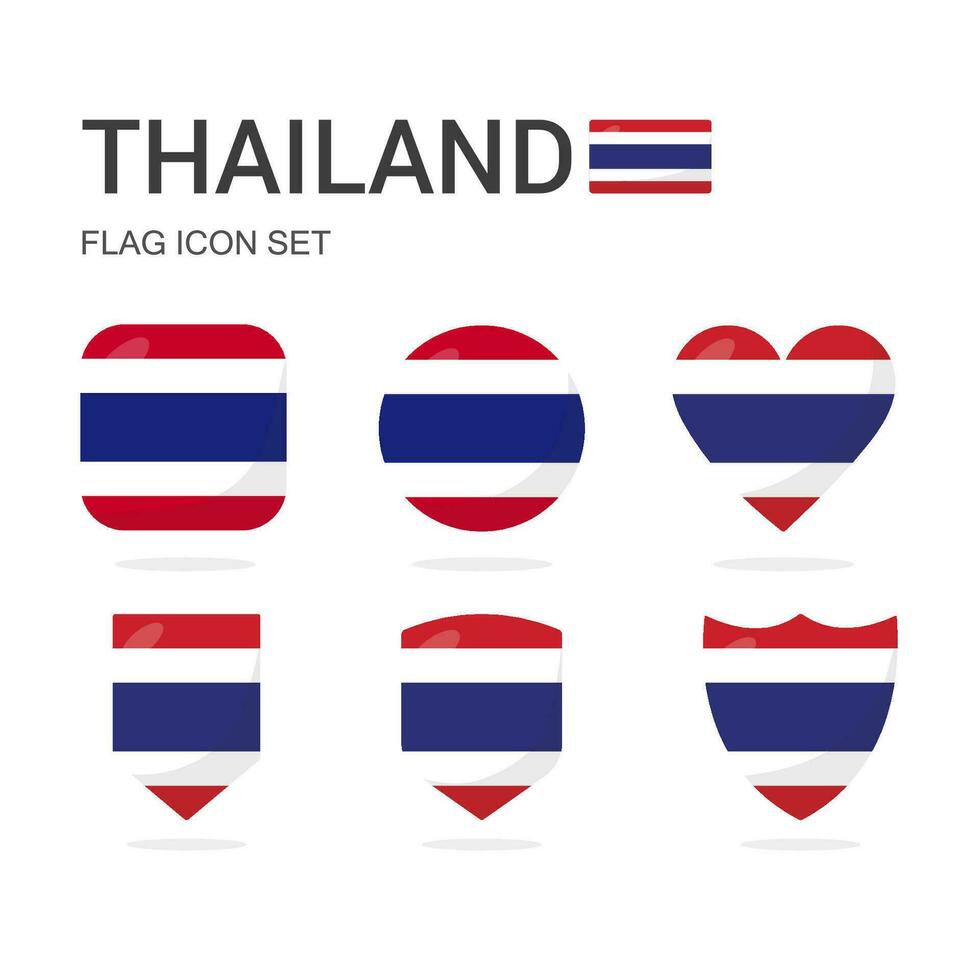 Tailandia 3d bandera íconos de 6 6 formas todas aislado en blanco antecedentes. vector