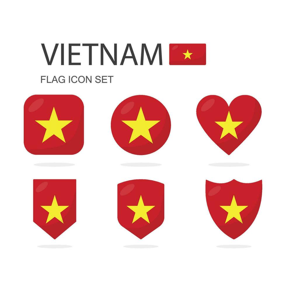 Vietnam 3d flag icons of 6 shapes all isolated on white background. vector