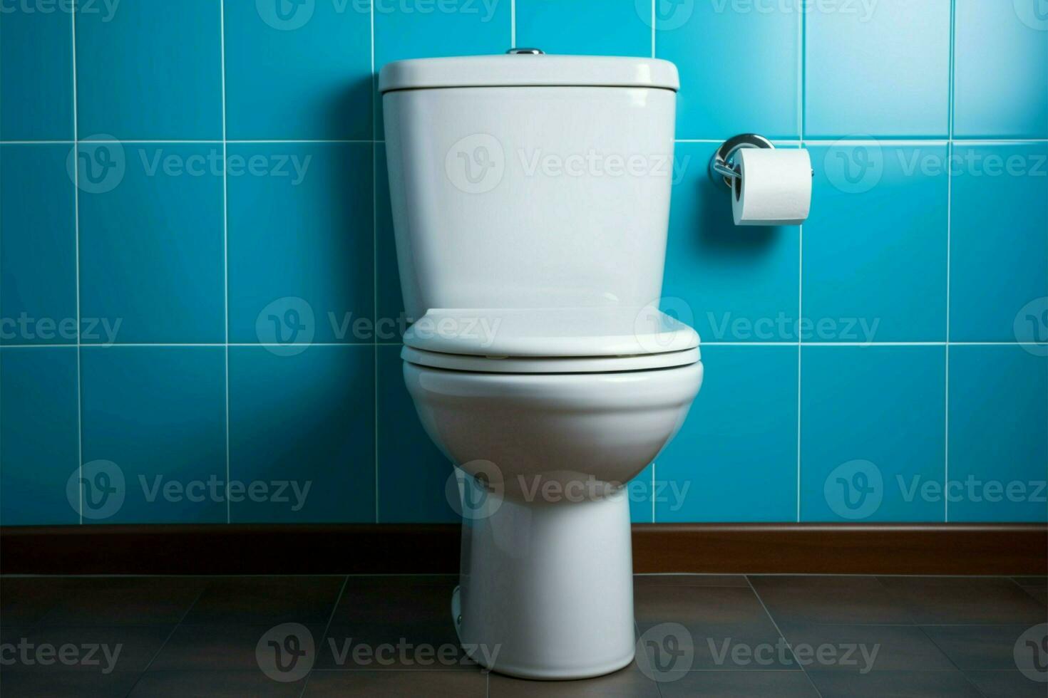 AI generated Bathroom elegance white ceramic toilet contrasts beautifully with the soothing blue wall photo