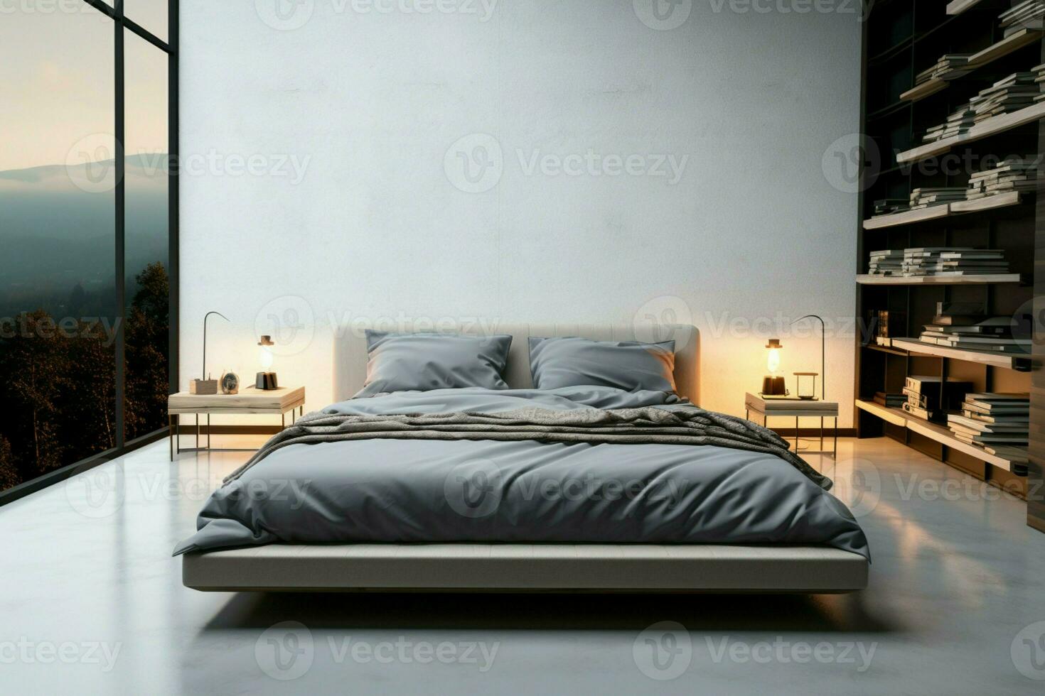 AI generated Modern living Comfortable bedroom space in a contemporary home or apartment photo