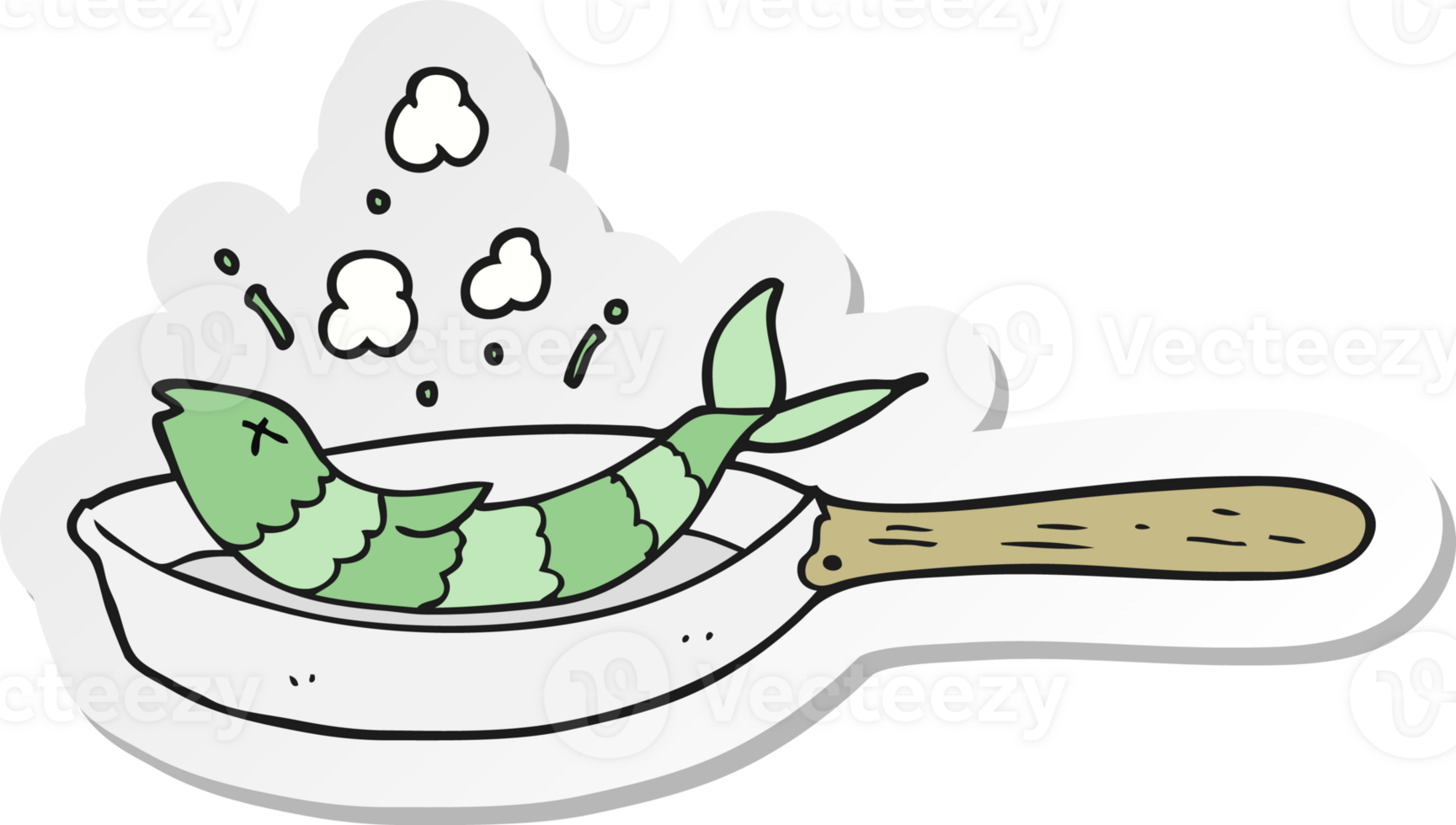 sticker of a cartoon frying fish png