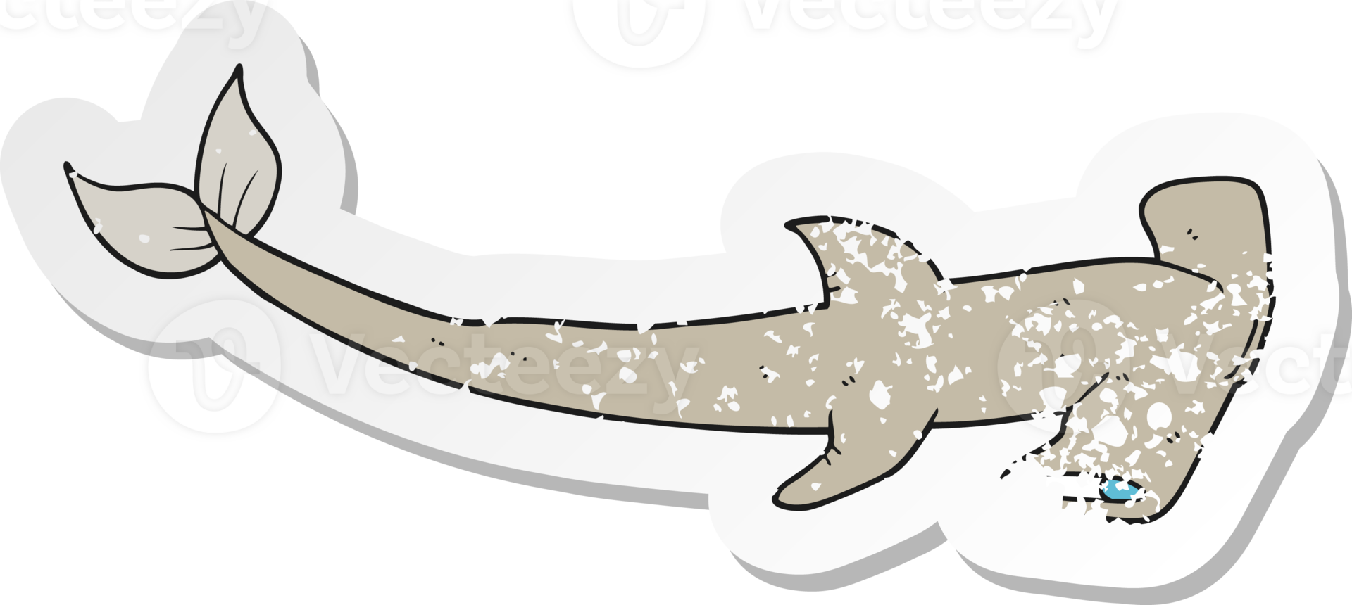 retro distressed sticker of a cartoon hammerhead shark png