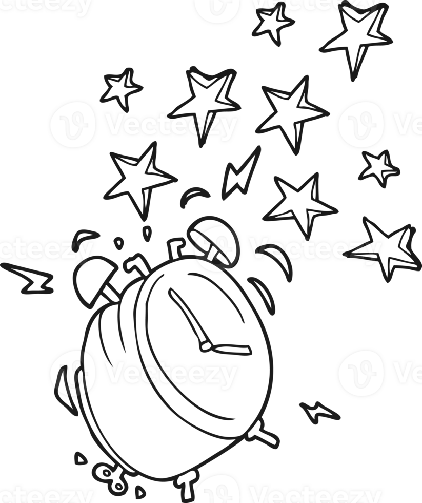 black and white cartoon ringing alarm clock png