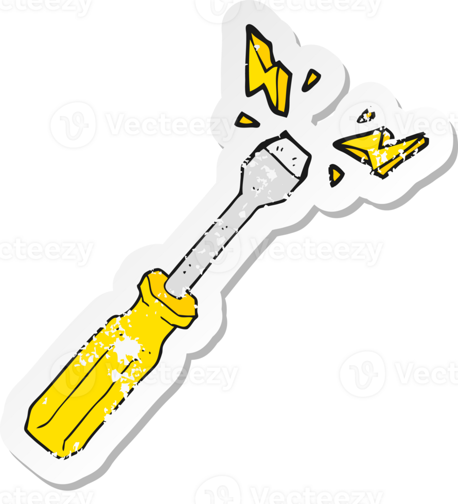 retro distressed sticker of a cartoon screwdriver png