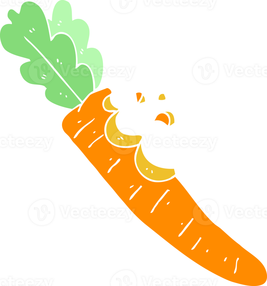 flat color illustration of a cartoon bitten carrot png