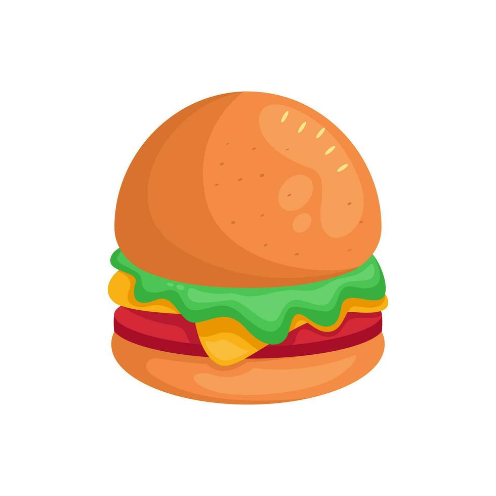 Savoury Burger with Cheese and Lettuce Vector Illustration