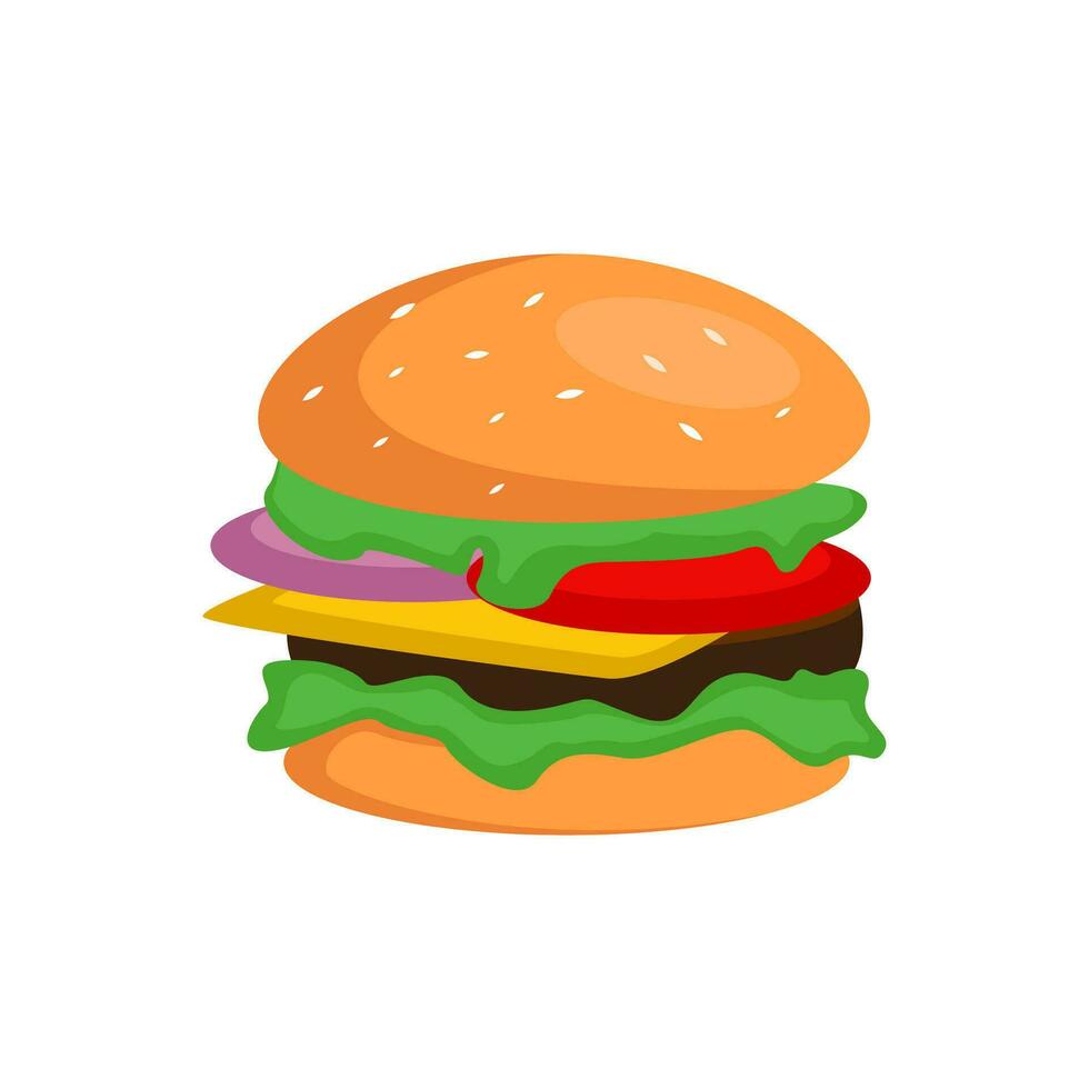 Delicious Burger in Sesame Seed Bread Vector Graphic