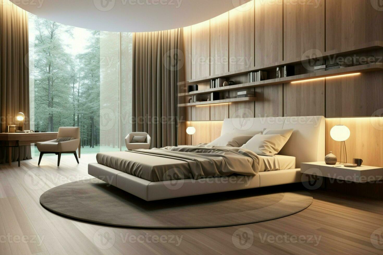 AI generated Modern bedroom interior in an apartment with luxury furniture, Scandinavian concept photo