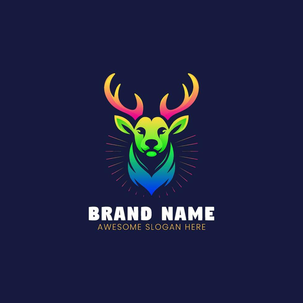 Colorful gradient reindeer logo vector illustration. Minimalist mammal animal mascot emblem design on dark background.