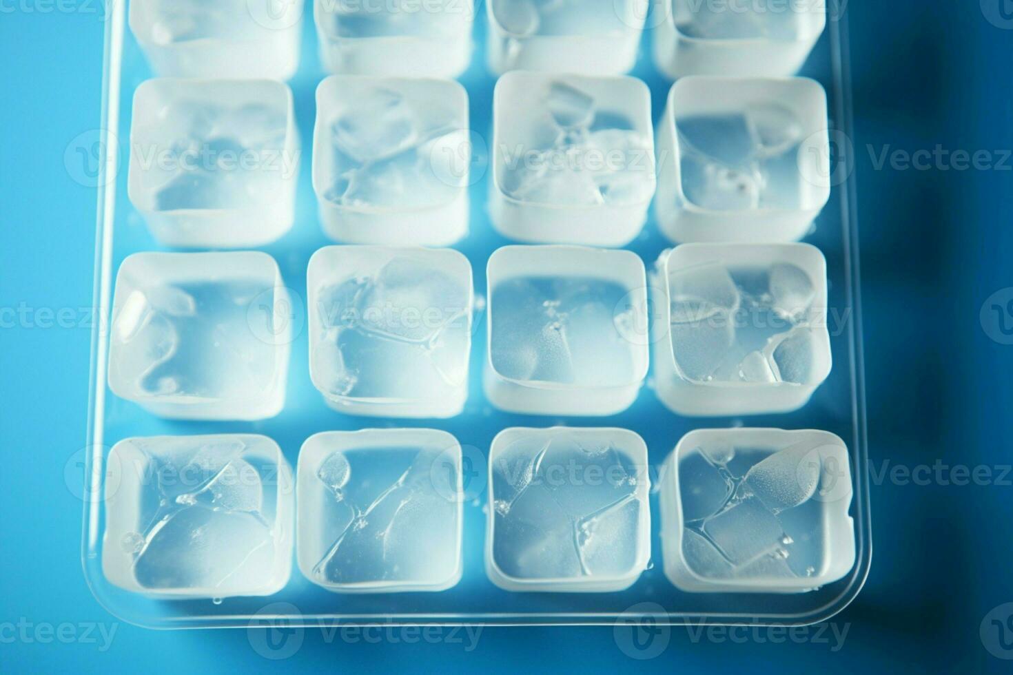 AI generated Cool simplicity close up of many ice cubes on white background photo