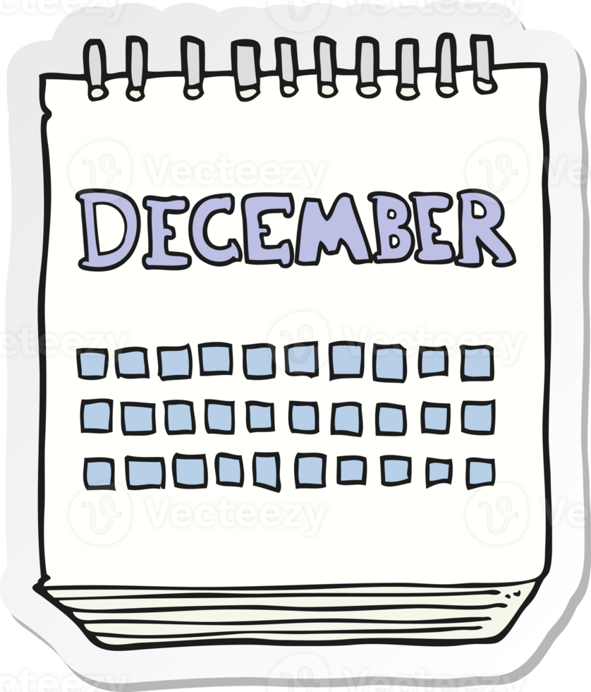 pegatina de un calendario de dibujos animados que muestra el mes de diciembre png