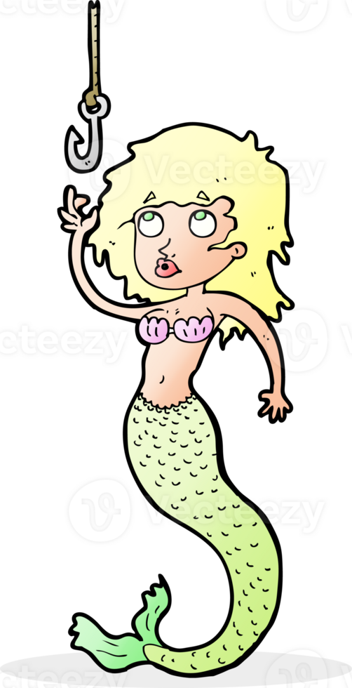 cartoon mermaid and fish hook png