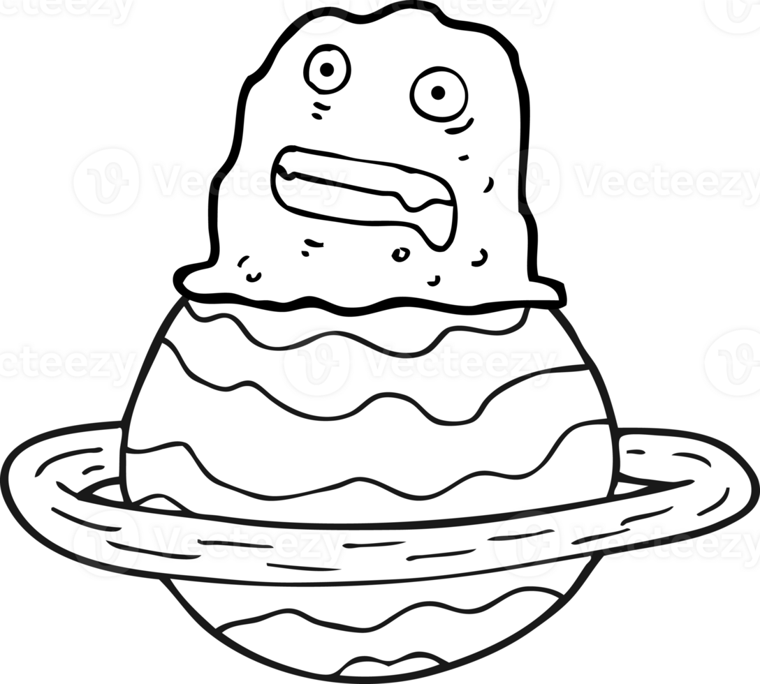 black and white cartoon alien on planet png