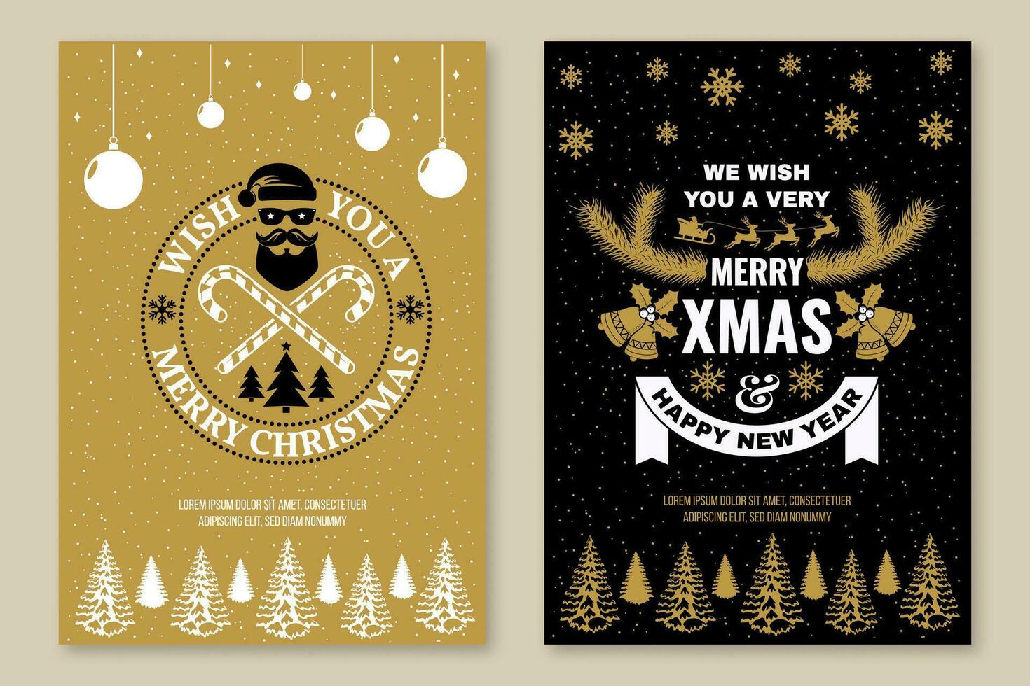 alegre Navidad y contento nuevo año póster, volantes, saludo tarjetas vector. Clásico tipografía diseño para Navidad, nuevo año emblema en retro estilo. vector