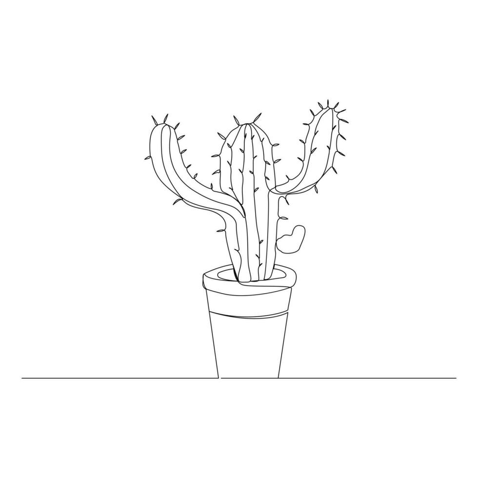 continuo uno línea dibujo de cactus plantas contorno vector Arte ilustración