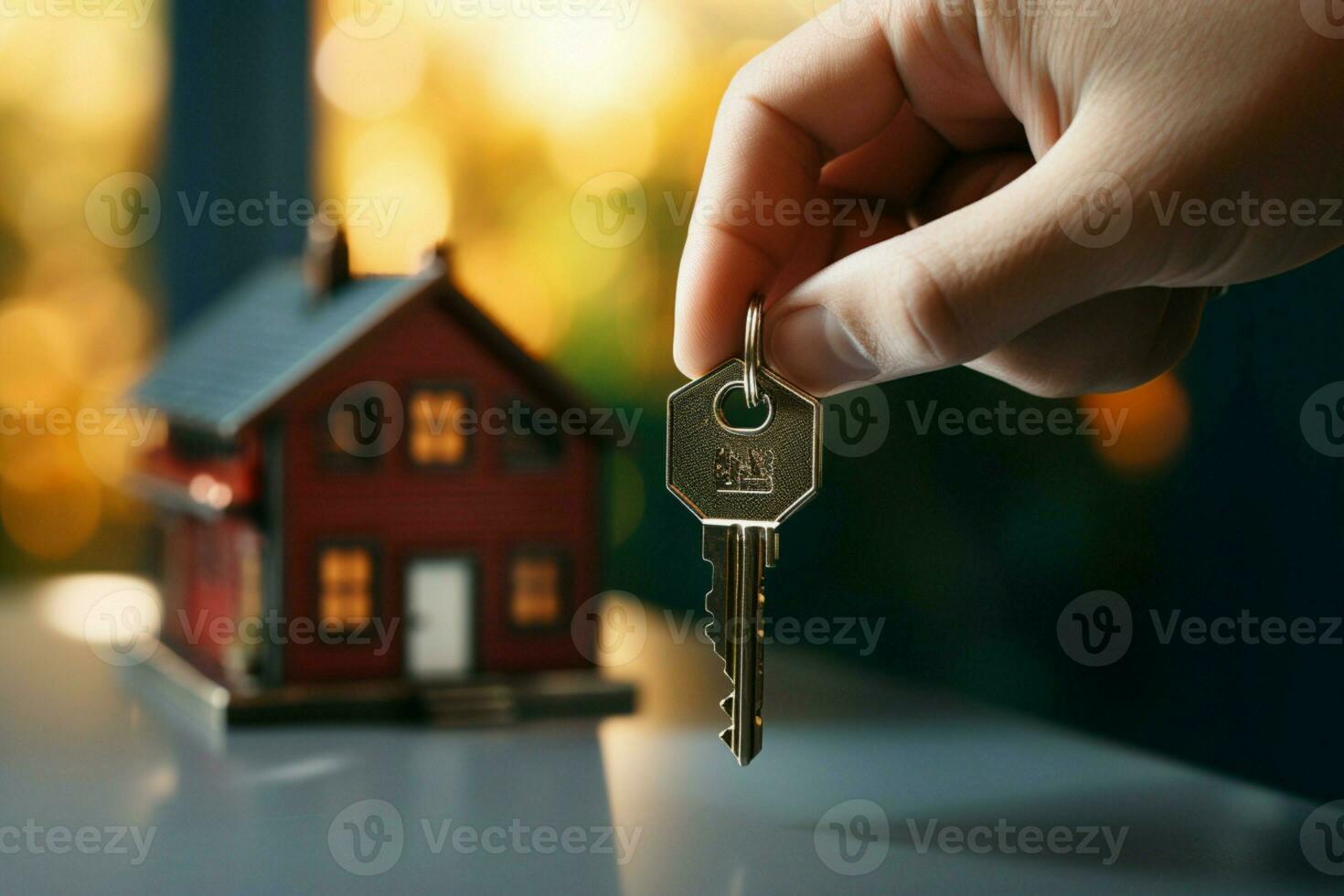 AI generated Landlord unlocks the house key, welcoming new homeownership photo