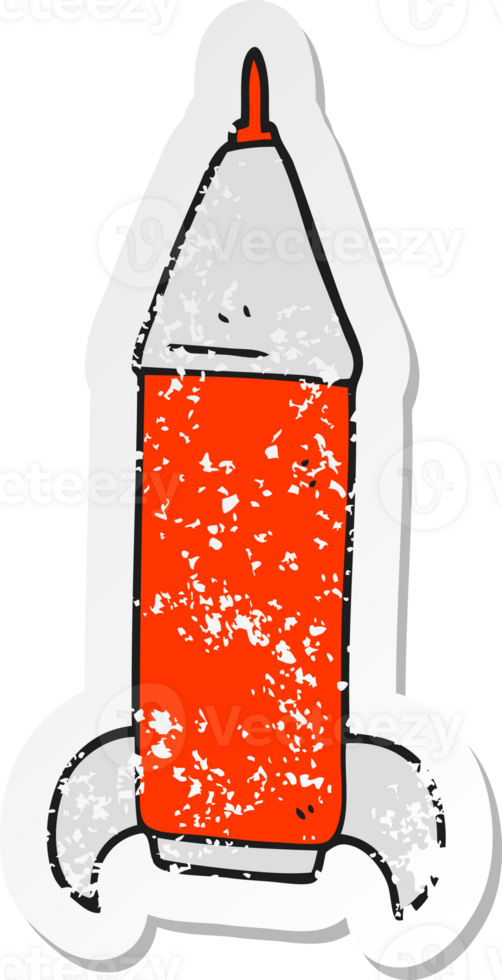 retro distressed sticker of a cartoon space rocket png