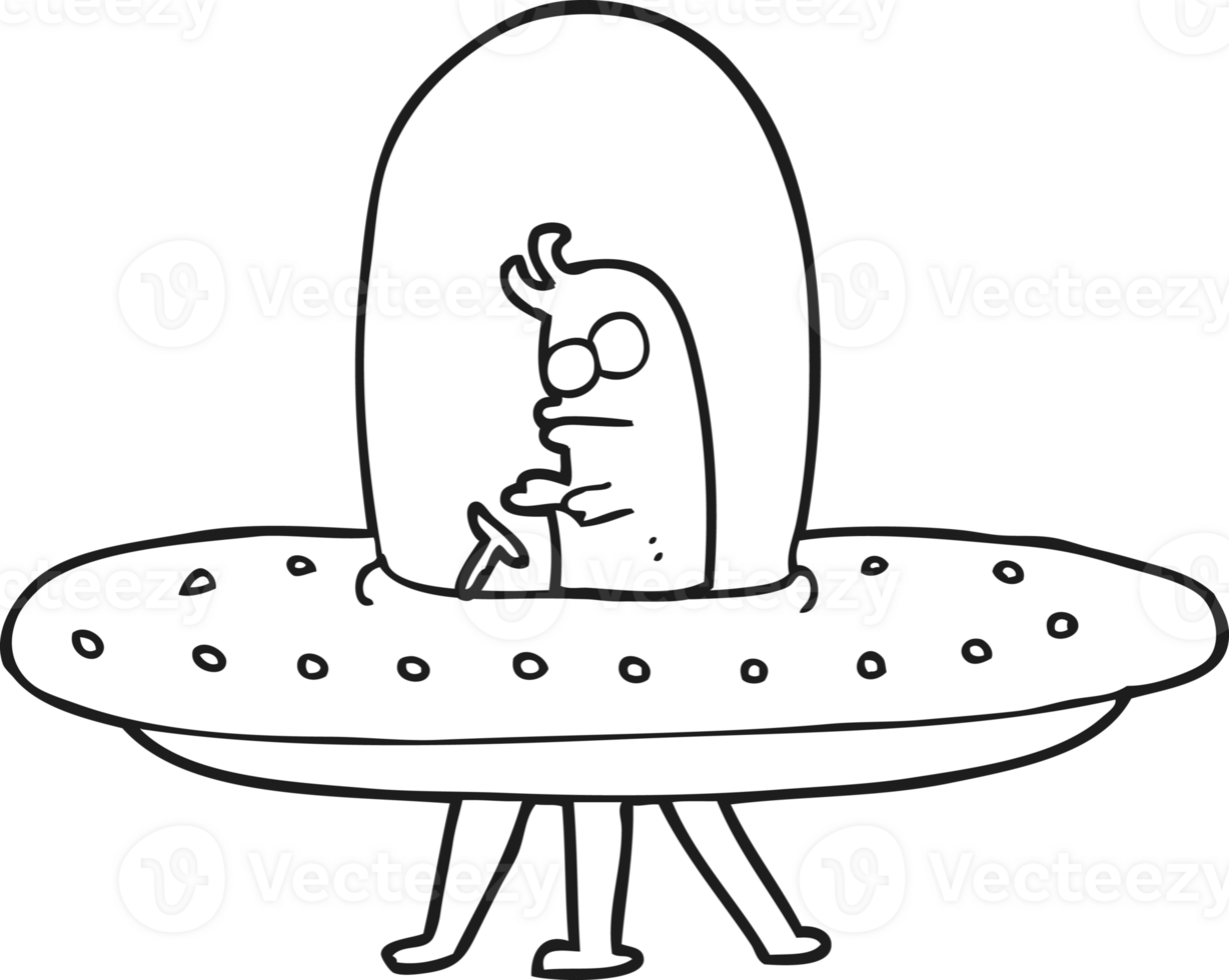 black and white cartoon flying saucer png