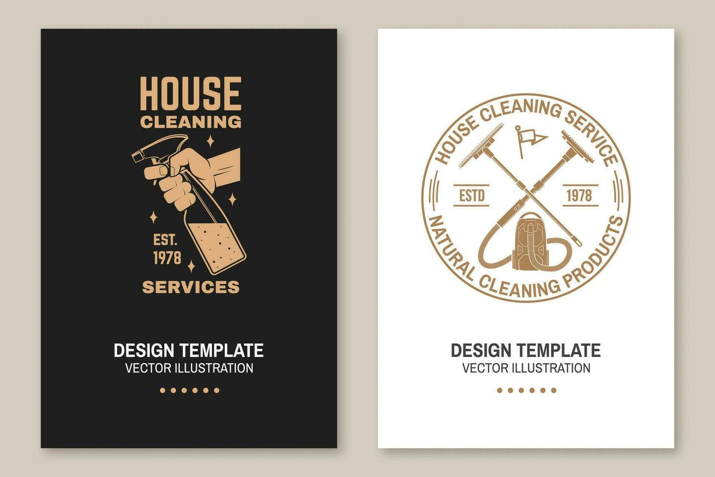 Cleaning company covers, invitations, posters, banners, flyers. Vector. Vintage typography design with cleaning equipments. Cleaning service template for company related business vector