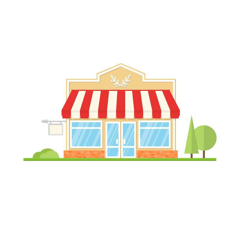 Vector flat icon shop, market, store or cafe For web design and application interface, also useful for infographics. Vector illustration. Store landscape flat design on the white.