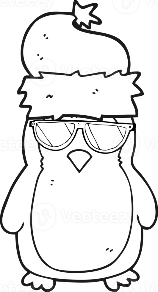 black and white cartoon cool christmas robin png