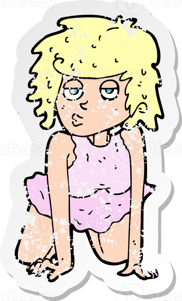 retro distressed sticker of a cartoon woman doing pin-up pose png