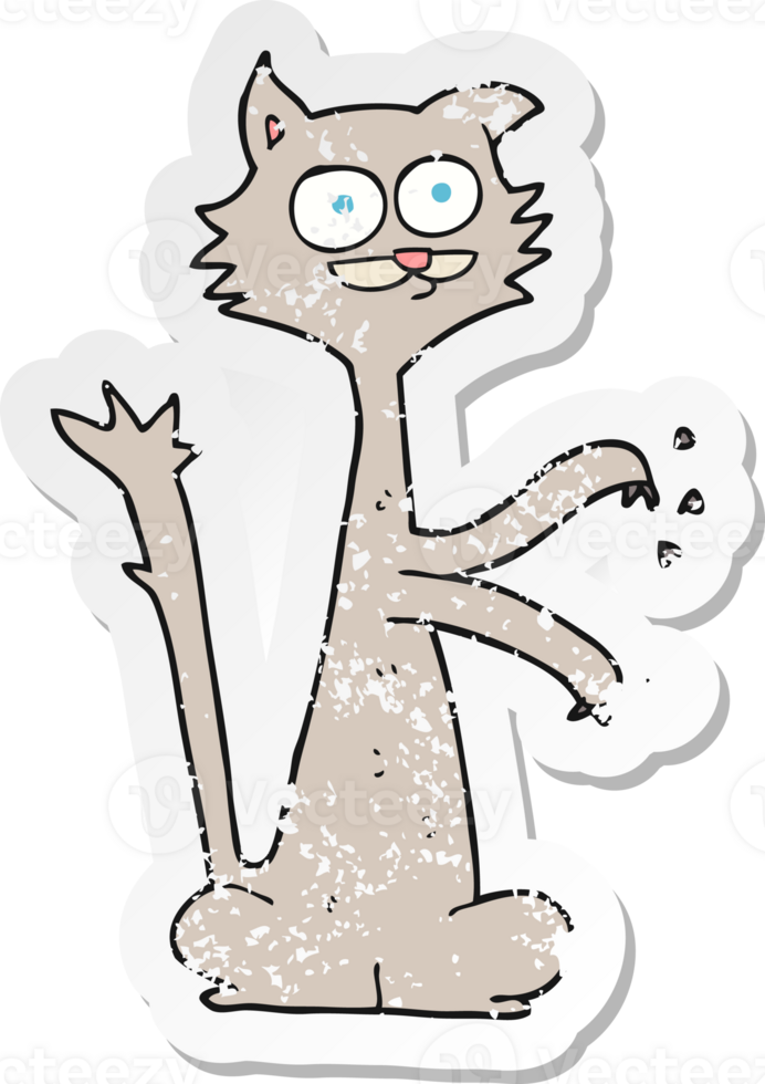 retro distressed sticker of a cartoon cat scratching png