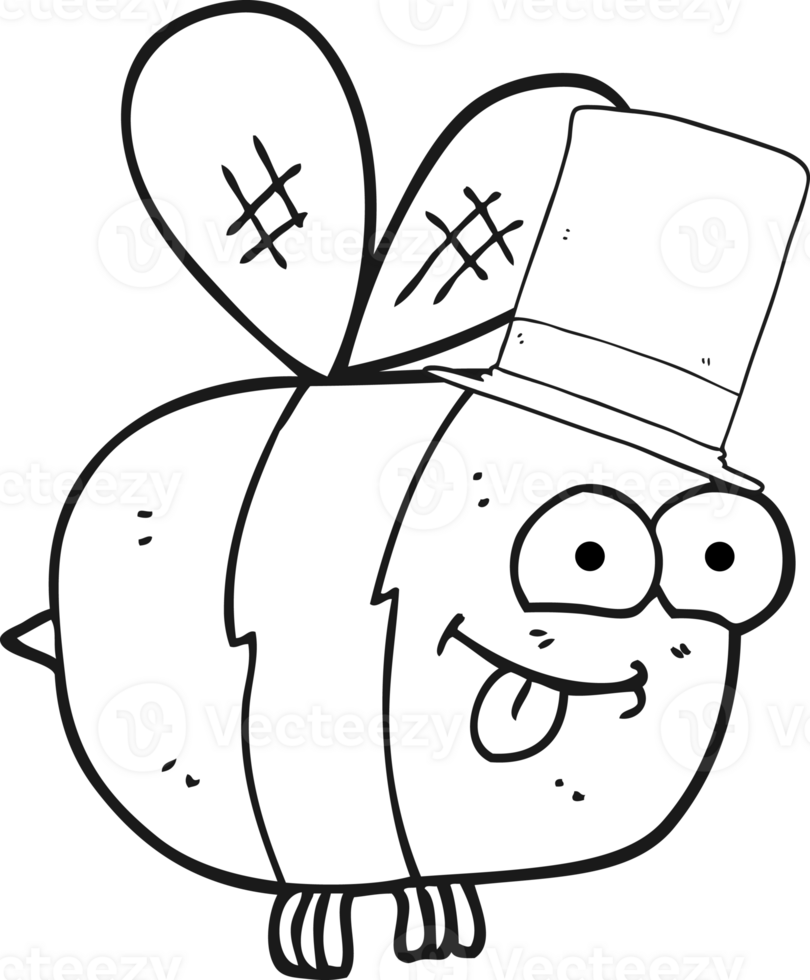 black and white cartoon bee wearing hat png