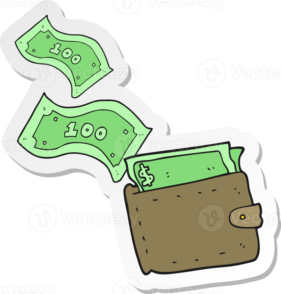 sticker of a cartoon wallet full of money png