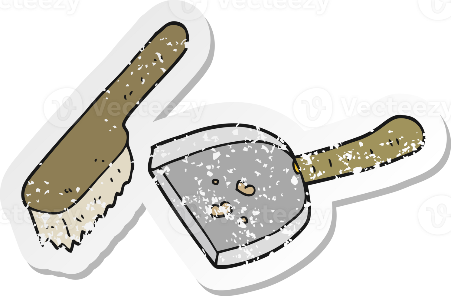 retro distressed sticker of a cartoon dust pan and brush png
