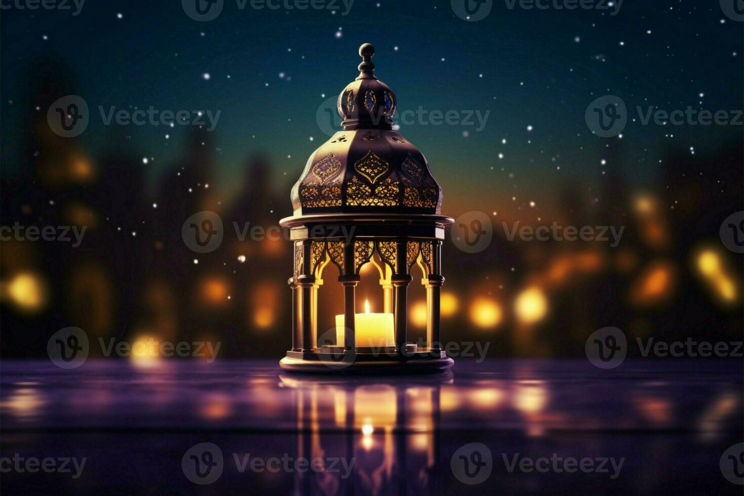AI generated Ramadan celebration an enchanting backdrop with an intricate Arabic lantern photo
